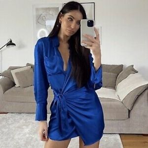 Zara Satin Wrap Long Sleeve Mini Dress